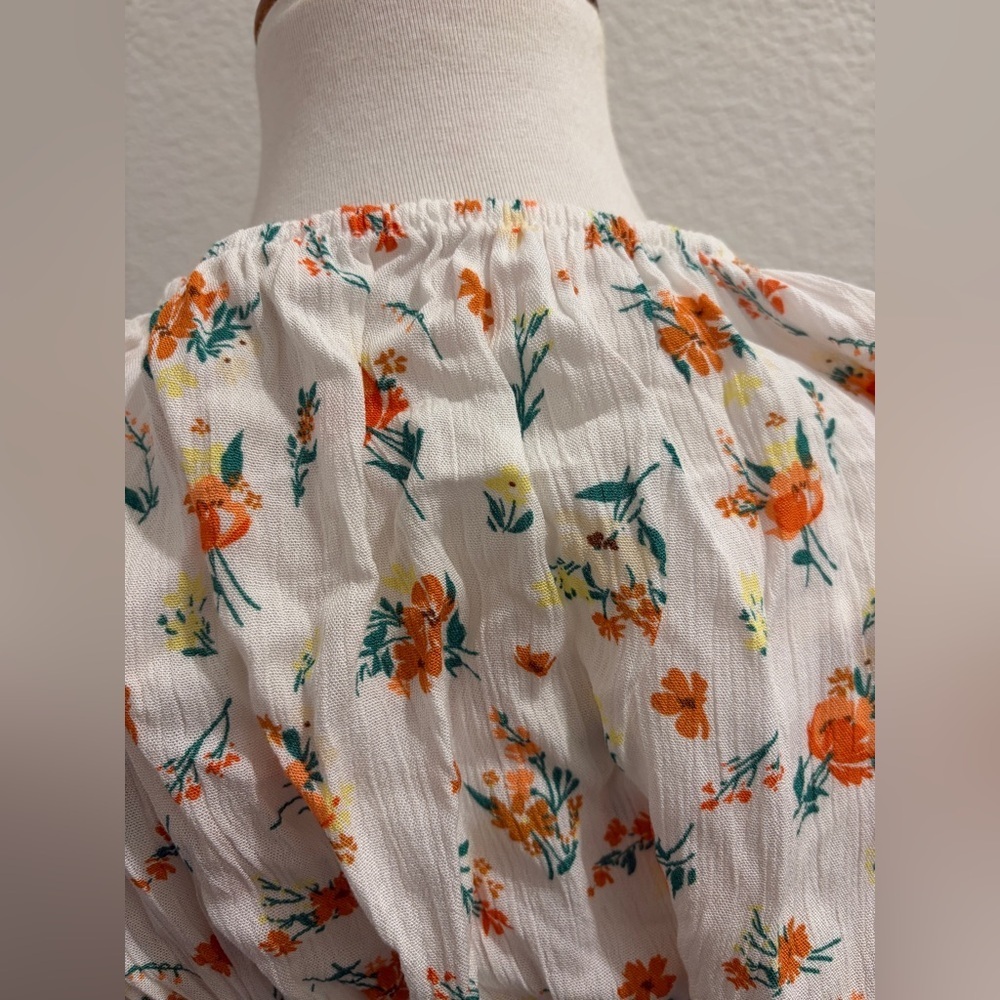 Floral White and Orange Women's Top - Picture 4 of 4